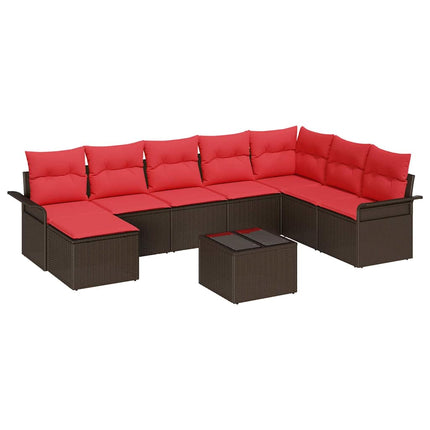 Trädgårdsoffset med kudde med lagring 9 pcs Brun Poly rattan