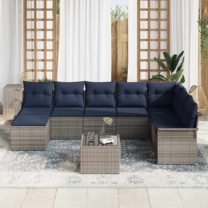 Trädgårdsoffset med kudde med lagring 9 pcs Grå Poly rattan
