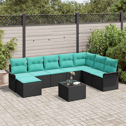 Trädgårdsoffset med kudde med lagring 9 pcs Svart Poly rattan