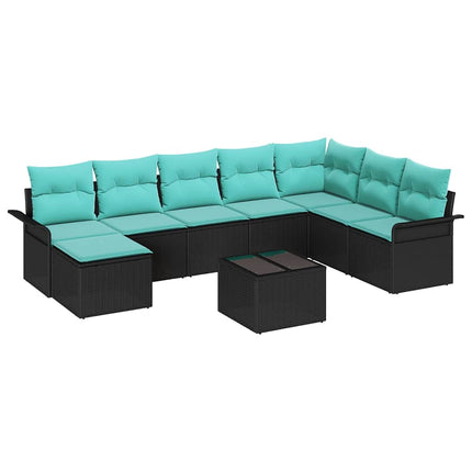 Trädgårdsoffset med kudde med lagring 9 pcs Svart Poly rattan