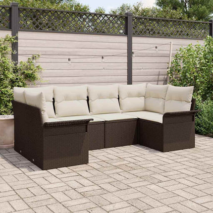 Trädgårdsoffset med lagring 6 pcs Brun Poly rattan