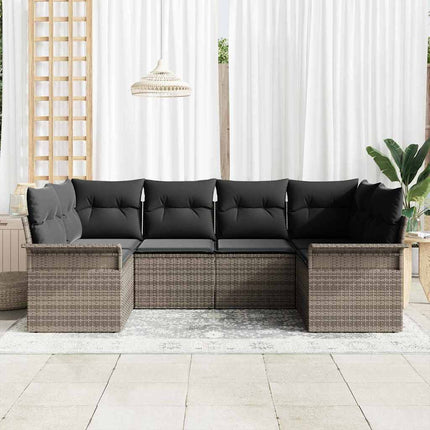 Trädgårdsoffset med lagring 6 pcs Grå Poly rattan