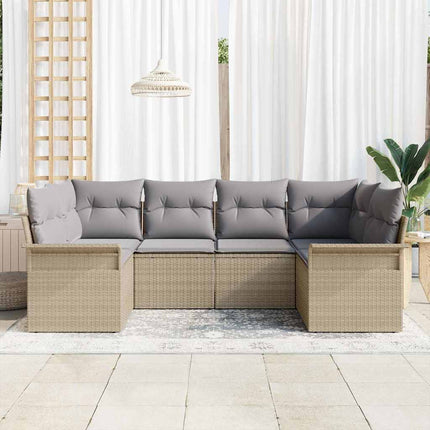 Trädgårdsoffset med lagring 6 pcs Beige Poly rattan