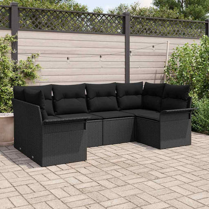 Trädgårdsoffset med lagring 6 pcs Svart Poly rattan