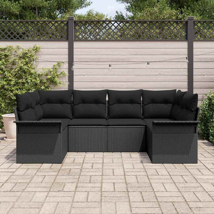 Trädgårdsoffset med lagring 6 pcs Svart Poly rattan