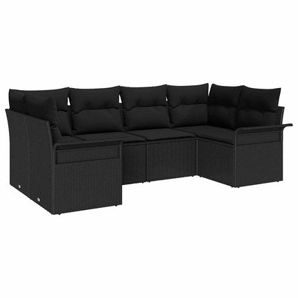 Trädgårdsoffset med lagring 6 pcs Svart Poly rattan