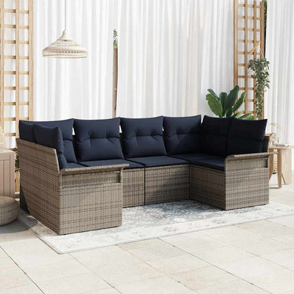 Trädgårdsoffset med lagring 6 pcs Grå Poly rattan
