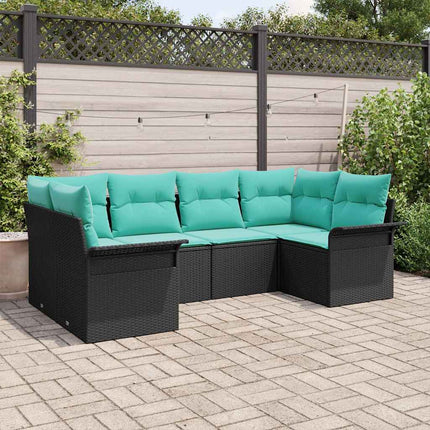 Trädgårdsoffset med lagring 6 pcs Svart Poly rattan