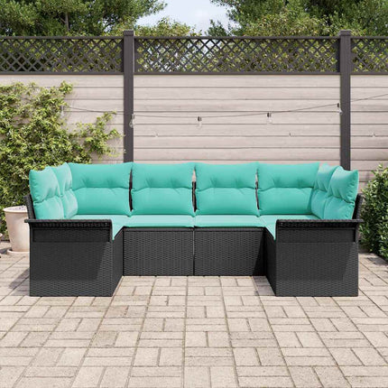 Trädgårdsoffset med lagring 6 pcs Svart Poly rattan