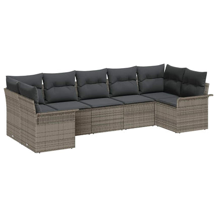 Trädgårdsoffset med kudde med lagring 7 pcs Grå Poly rattan