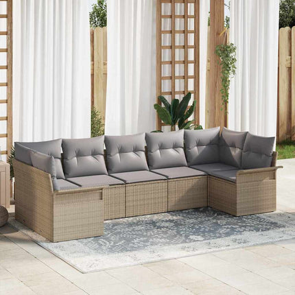 Trädgårdsoffset med kudde med lagring 7 pcs Beige Poly rattan