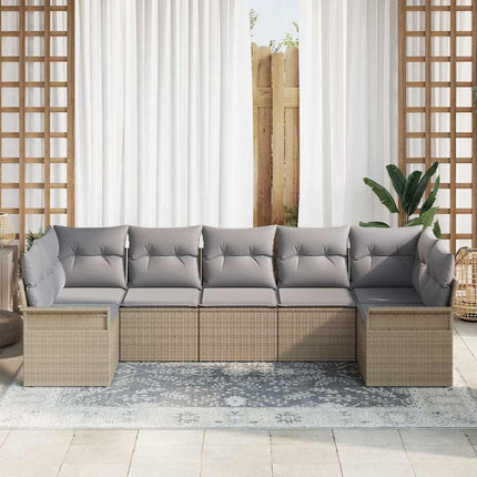 Trädgårdsoffset med kudde med lagring 7 pcs Beige Poly rattan