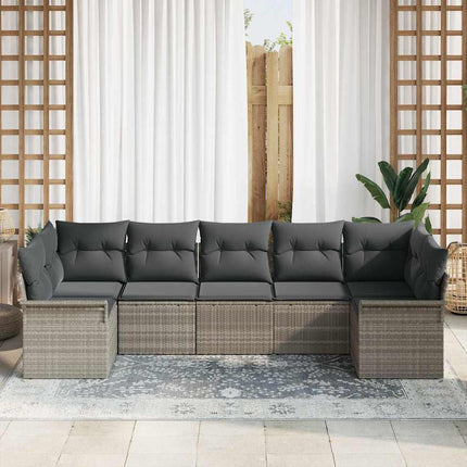 Trädgårdsoffset med lagring 7 pcs Ljusgrå Poly rattan
