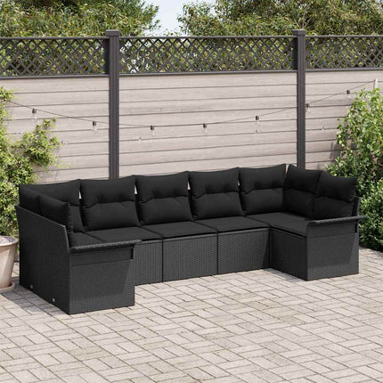 Trädgårdsoffset med lagring 7 pcs Svart Poly rattan