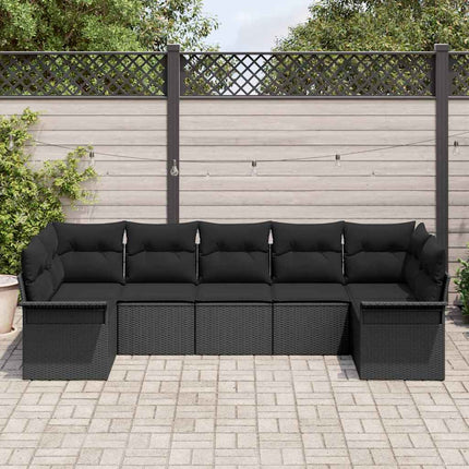 Trädgårdsoffset med lagring 7 pcs Svart Poly rattan