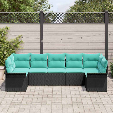 Trädgårdsoffset med lagring 7 pcs Svart Poly rattan