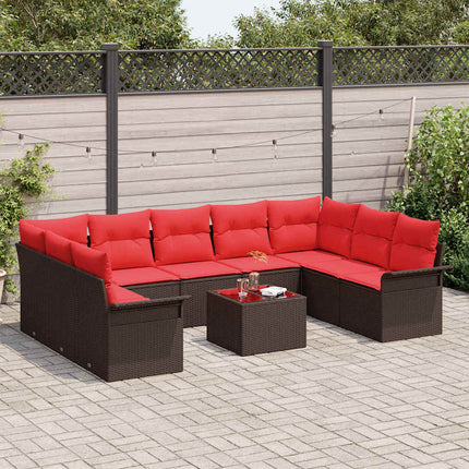 Trädgårdsoffset med kudde med lagring 10 pcs Brun Poly rattan