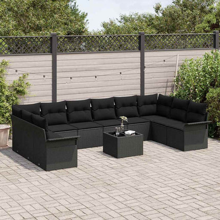 Trädgårdsoffset med kudde med lagring 11 pcs Beige Poly rattan