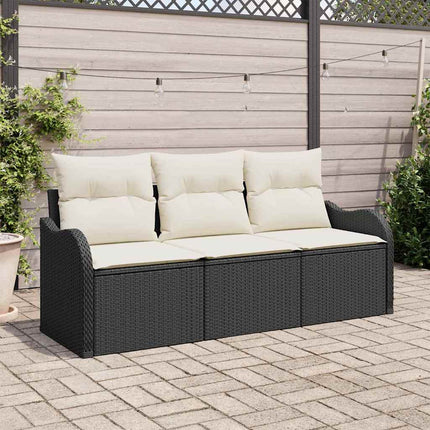 Trädgårdsoffset med lagring 3 pcs Svart Poly rattan