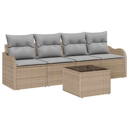 Trädgårdsoffset 5 pcs Beige och Grå Konstrotting, Stål och Glas