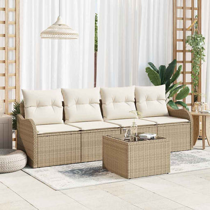 Trädgårdsoffset med kudde med kudde 5 pcs Beige och gräddfärgad