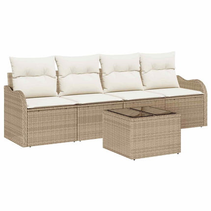 Trädgårdsoffset med kudde med kudde 5 pcs Beige och gräddfärgad