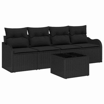 Trädgårdsoffset med lagring med kudde 5 pcs Svart konstrotting