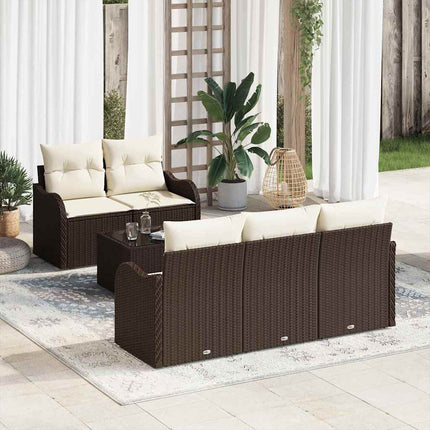 Trädgårdsoffset 6 pcs Brun och Kräm Konstrotting, Stål och Glas