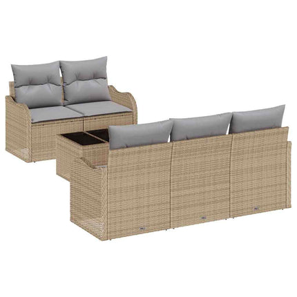 Trädgårdsoffset 6 pcs Beige och Grå Konstrotting, Stål och Glas