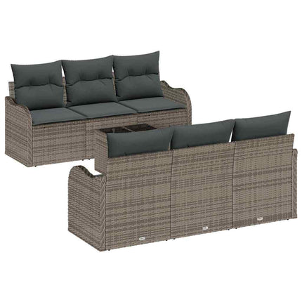 Trädgårdsoffset 7 pcs Grå Poly Rattan och Stål och Glas