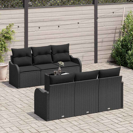 Trädgårdsoffset 7 pcs Svart Poly Rattan och Stål och Glas