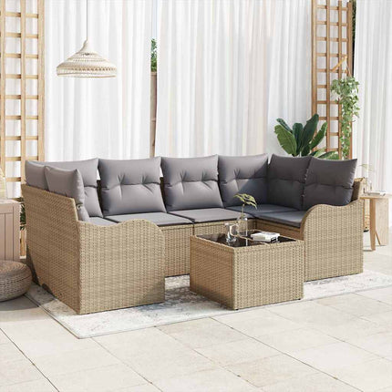 Trädgårdsoffset 7 pcs Beige och Grå Konstrotting, Stål och Glas