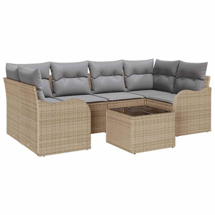Trädgårdsoffset 7 pcs Beige och Grå Konstrotting, Stål och Glas