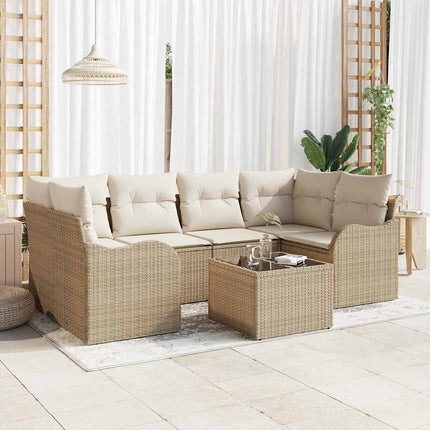 Trädgårdsoffset med kudde med kudde 7 pcs Beige och gräddfärgad