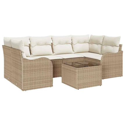 Trädgårdsoffset med kudde med kudde 7 pcs Beige och gräddfärgad