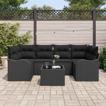 Trädgårdsoffset 7 pcs Svart Konstrotting, Stål och Glas
