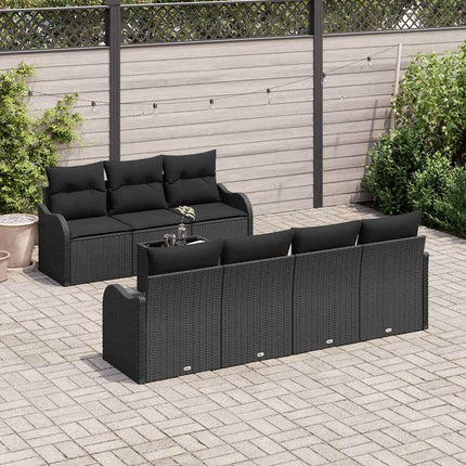 Trädgårdsoffset 8 pcs Svart Poly Rattan och Stål och Glas