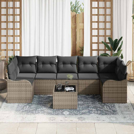 Trädgårdsoffset 8 pcs Grå Poly Rattan och Stål och Glas