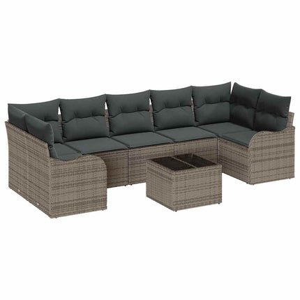 Trädgårdsoffset 8 pcs Grå Poly Rattan och Stål och Glas