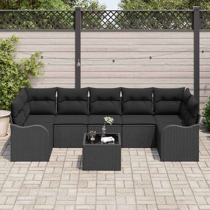 Trädgårdsoffset 8 pcs Svart Poly Rattan och Stål och Glas