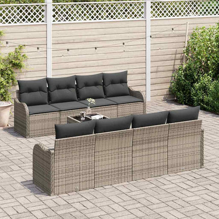 Trädgårdsoffset 9 pcs Grå Poly Rattan och Stål och Glas