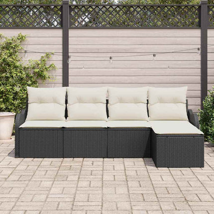 Trädgårdsoffset med kudde med lagring 5 pcs Svart Poly rattan