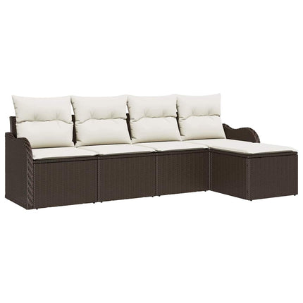 Trädgårdsoffset med kudde med lagring 5 pcs Brun Poly rattan