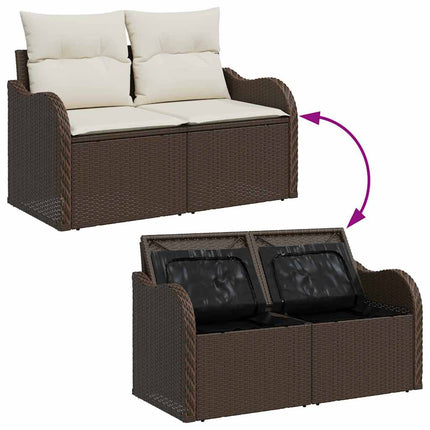 Trädgårdsoffset med kudde med lagring 5 pcs Brun Poly rattan