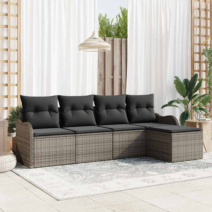 Trädgårdsoffset med kudde med lagring 5 pcs Grå Poly rattan