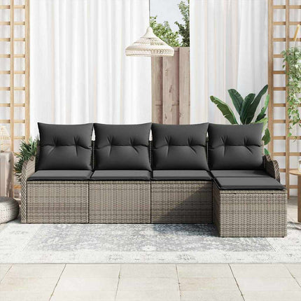 Trädgårdsoffset med kudde med lagring 5 pcs Grå Poly rattan