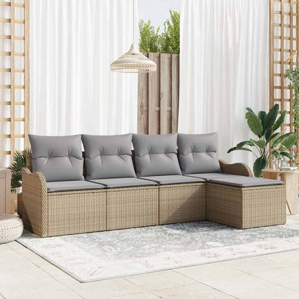 Trädgårdsoffset med kudde med lagring 5 pcs Beige Poly rattan