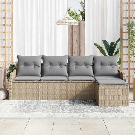 Trädgårdsoffset med kudde med lagring 5 pcs Beige Poly rattan