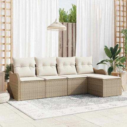 Trädgårdsoffset med kudde med lagring 5 pcs Beige Poly rattan