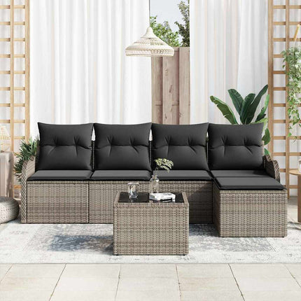 Trädgårdsoffset med kudde med lagring 6 pcs Svart Poly rattan